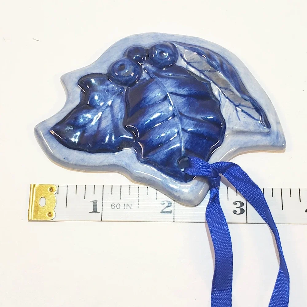2 Delft Blue and White Holland Ceramic Christmas Tree Ornaments Holly Dutch Girl